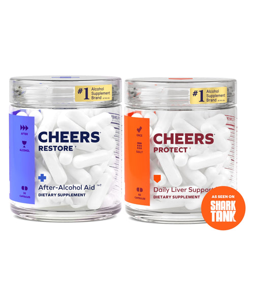 Cheers Liver Combo | Restore + Protect | Support Your Liver & Feel Better After Drinking | DHM L-Cysteine Milk Thistle Prickly Pear B-Vitamins | 12 Doses Restore 30 Doses Protect | Supplements